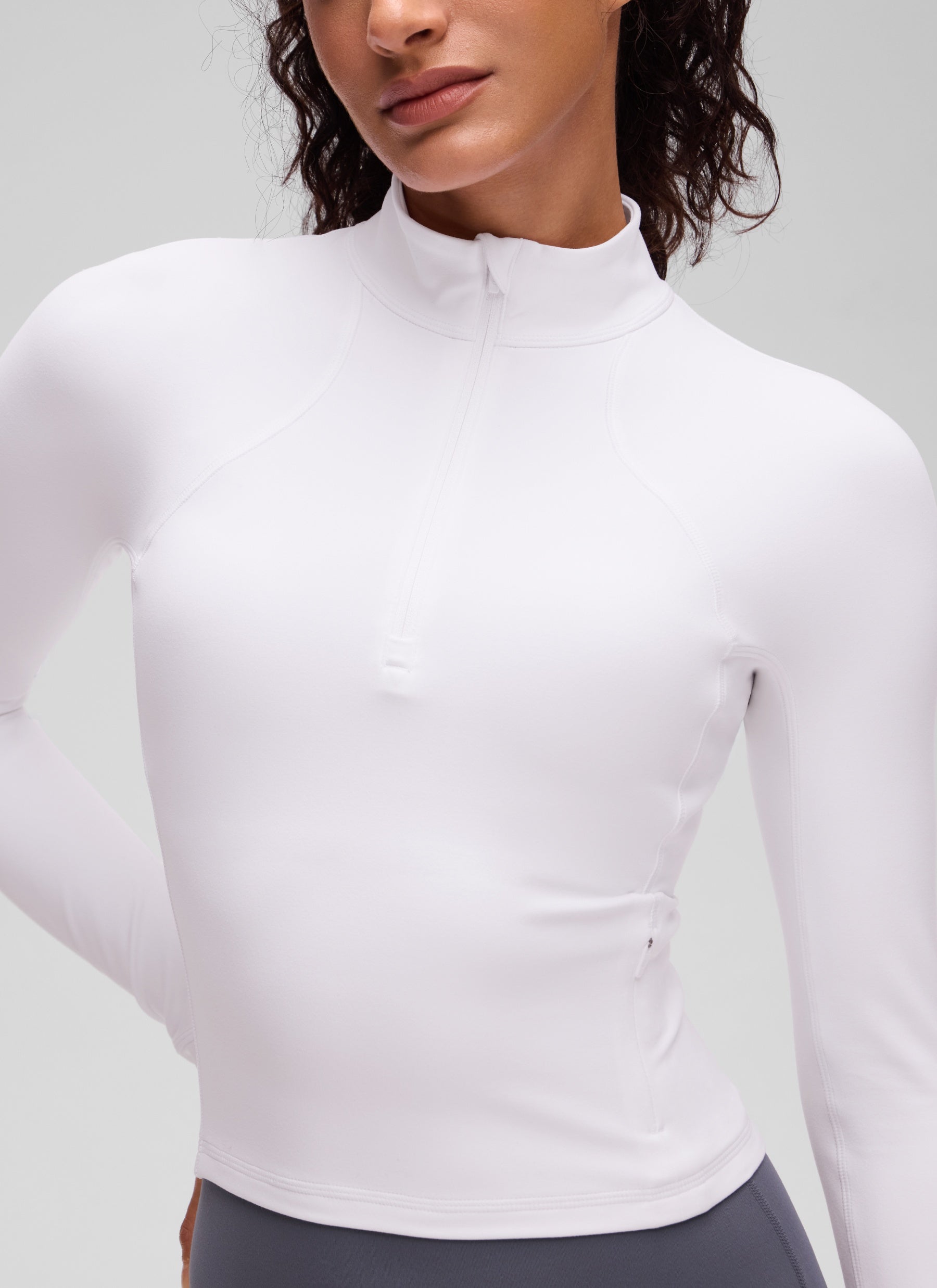 CRZ YOGA Women's Yoga Slim Fit Tops Butterluxe Half-Zip Long Sleeve White