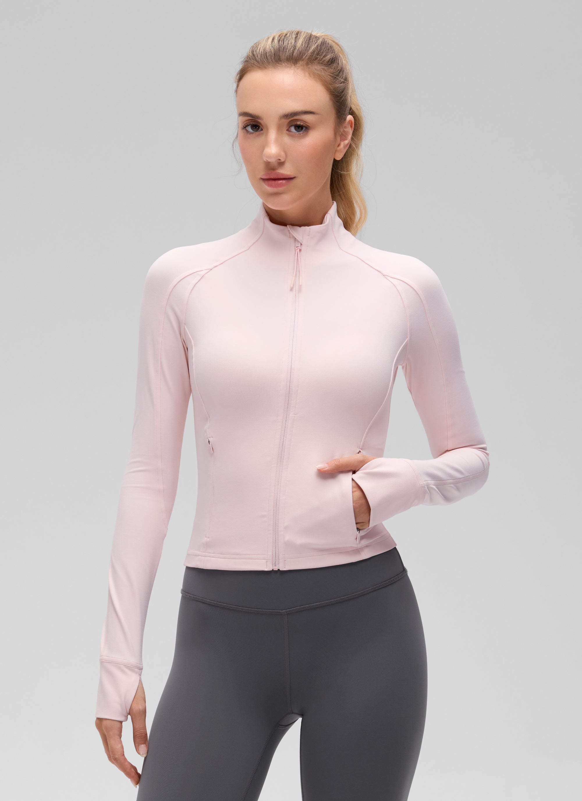 CRZ YOGA Women's Butterluxe Cropped Pocket Outerwear Full Zip Jackets Strawberry Pink