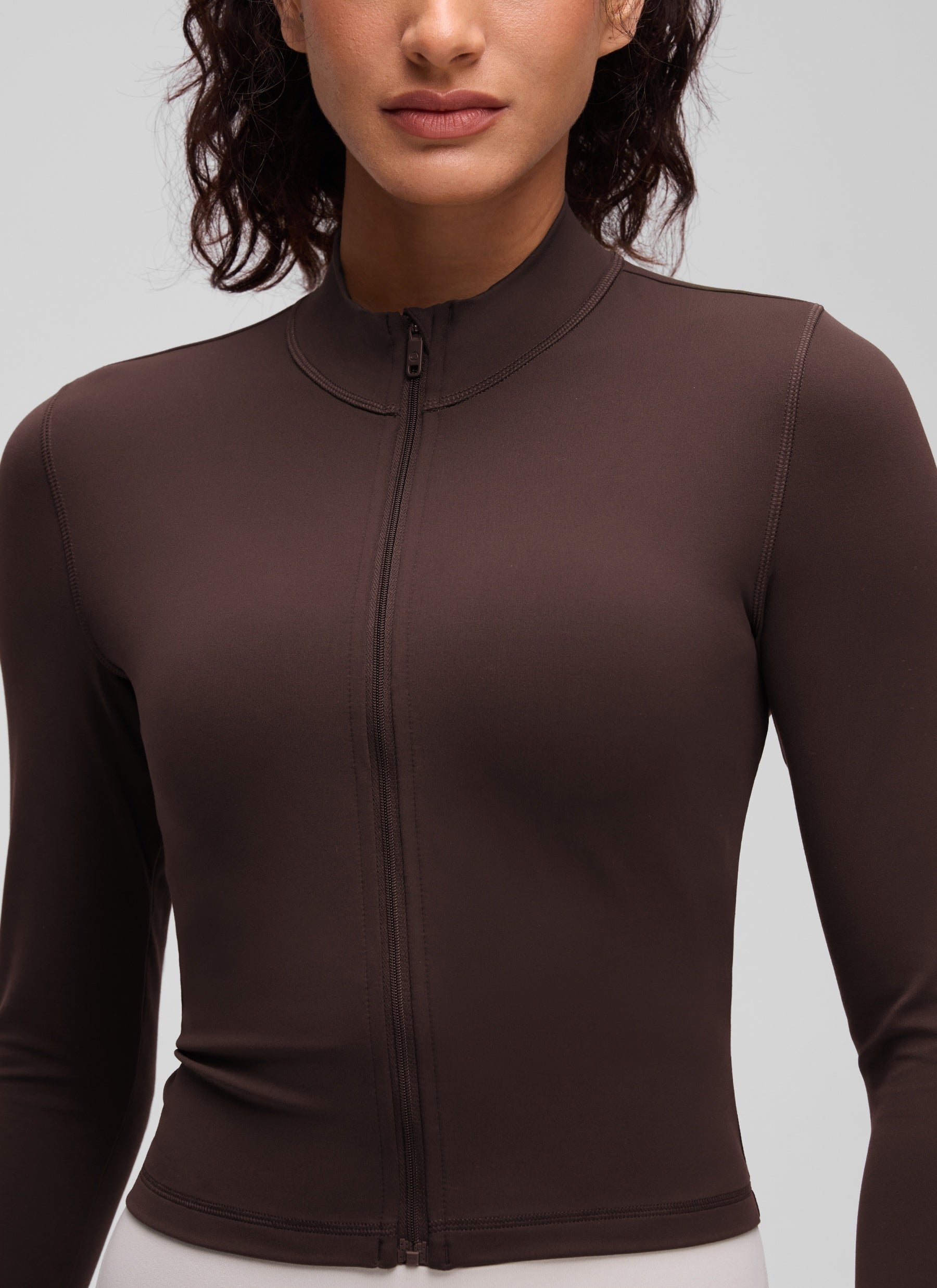 CRZ YOGA Women's Butterluxe Cropped Outerwear Full Zip Jackets Hot Fudge Brown