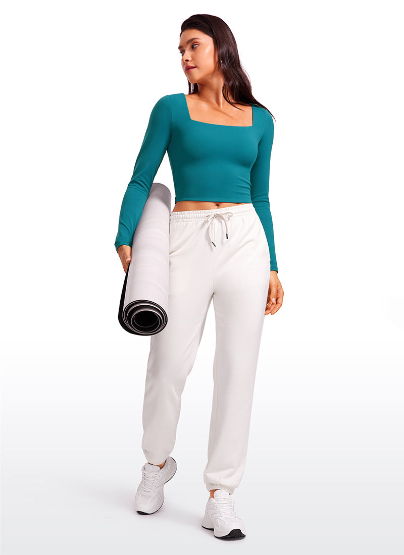 CRZ YOGA Women's Tight Fit Butterluxe Yoga Crop Long Sleeves Square Neck Green Jade